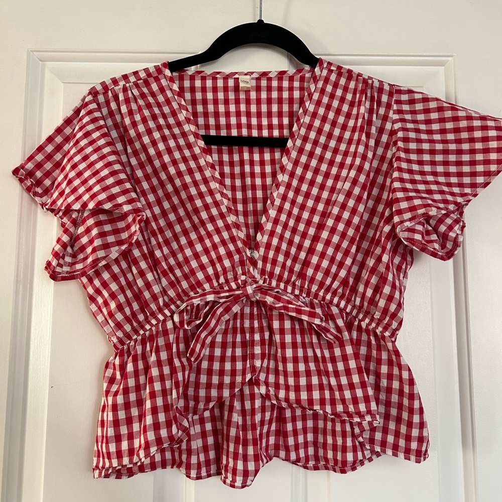 Elan Red Checkered Women's Blouse